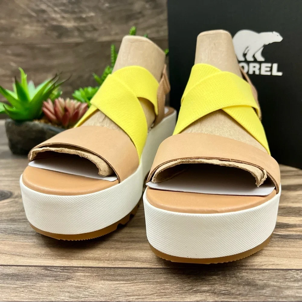 NIB Sorel Cameron Flatform Slingback Wedge Sandal Honest Beige - Picture 3 of 13